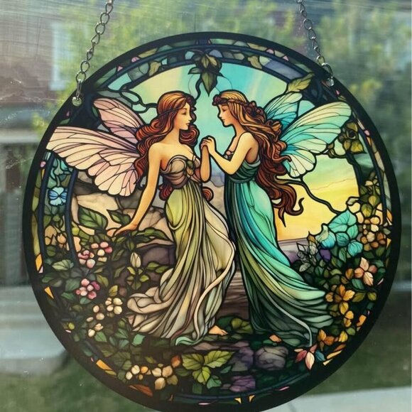 Fairy Friends. 6 inch acrylic hanging window decor suncatcher - Picture 1 of 2